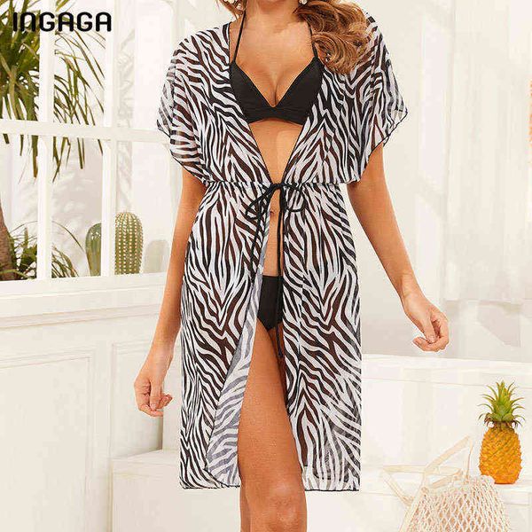 

swimsuit ingaga floral print beach dresses mesh cover up short sleeve swimwear women tunic for women new bathing suit beachwear, White;black