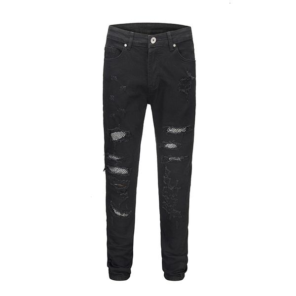 

2021 new men's male trousers european american high street style heavy craft hole patch sequined stretch slim-fit jeans denim pants ptx, Blue