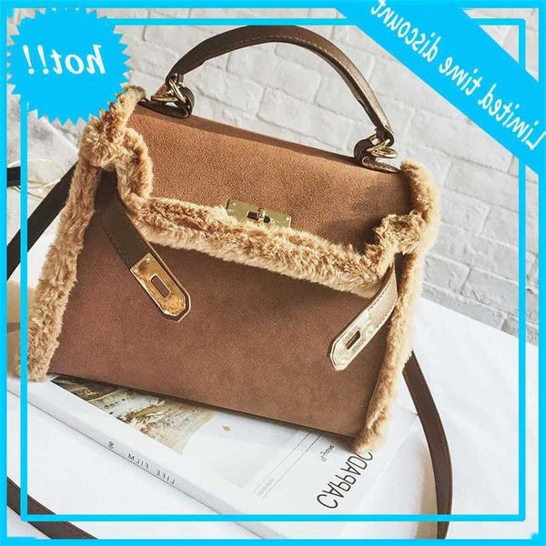 

winter faux fur lam swool handbags shoulder bags for women 2021 fashion lady crossbody tas random trend handbag