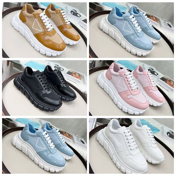 

[with box] quality luxury women designer shoes white leather calfskin sneakers women platform sneaker blue grey designers trainers women cas, Black