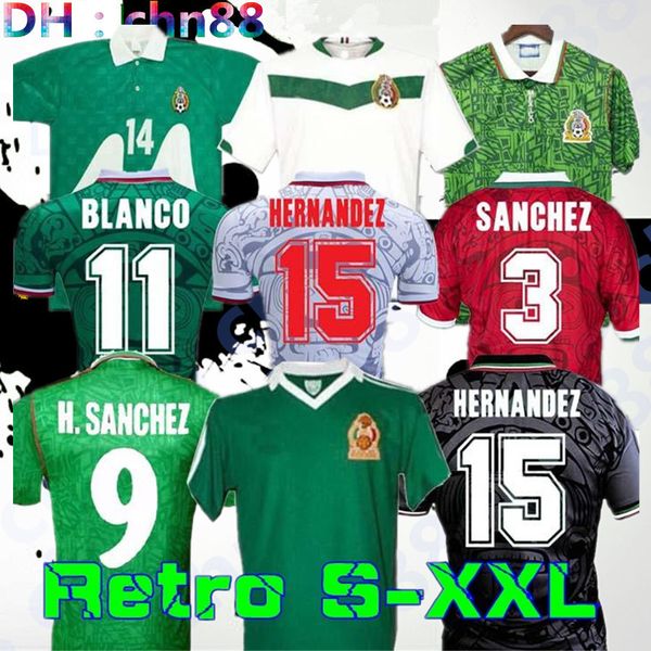 

1995 retro mexico blanco soccer jersey 1986 1994 1998 hernandez h.sanchez football shirt luis garcia campos ancient maillot marquez 2006 201, Black;yellow