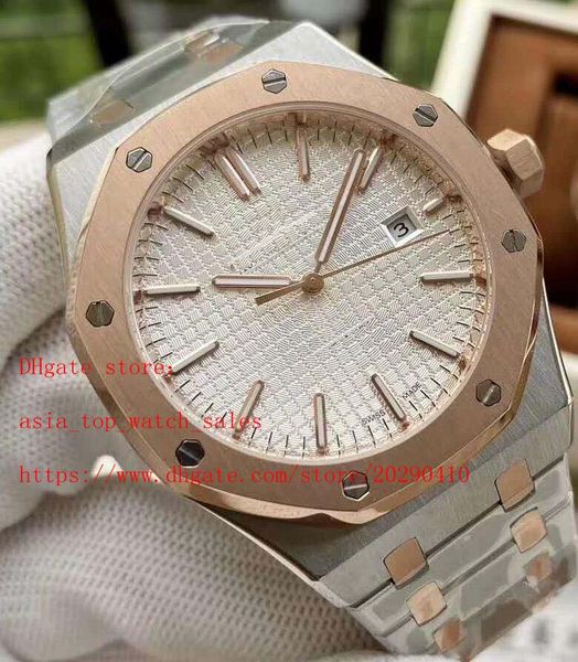 

elling super two tone 3 style sapphire 41mm dial auto date behind transparent mechnaical automatic rose gold mans watch, Slivery;brown