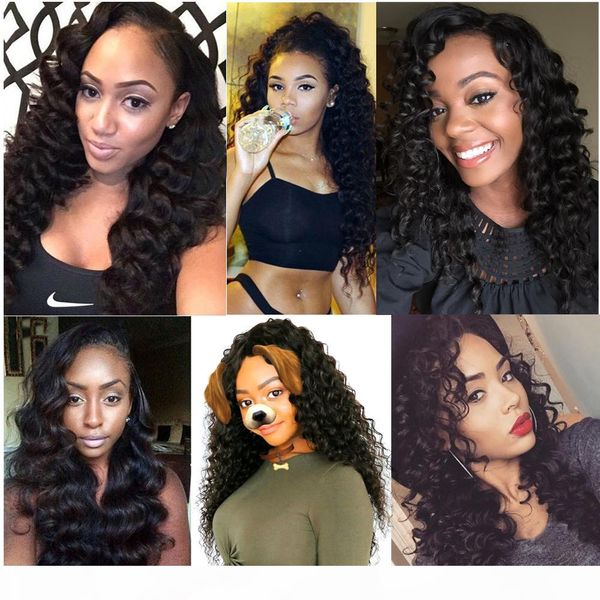 

фигурные 4 * 4 бразильского шнурок закрытие человеческих волос парики с ребенком волосами глубокой волны парики шнурка pre щипковые отбеленн, Black;brown