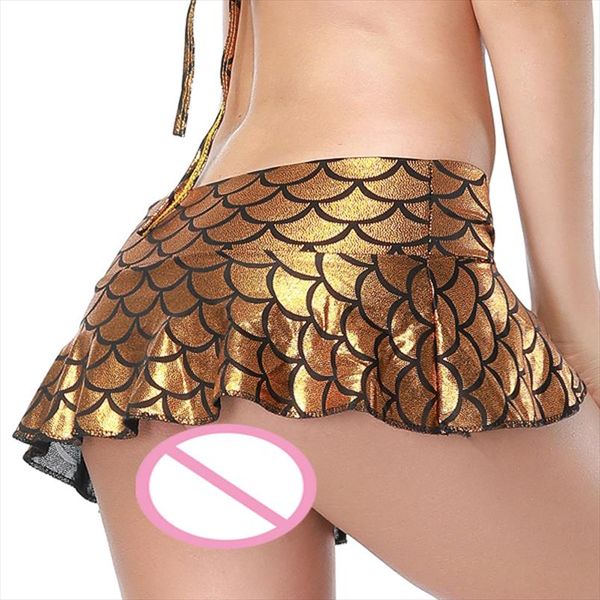 

candy color fish scale wetlook pu leather tiered skirt layer shiny micro mini skirts exotic pole dance clubwear jupe faldas, Black