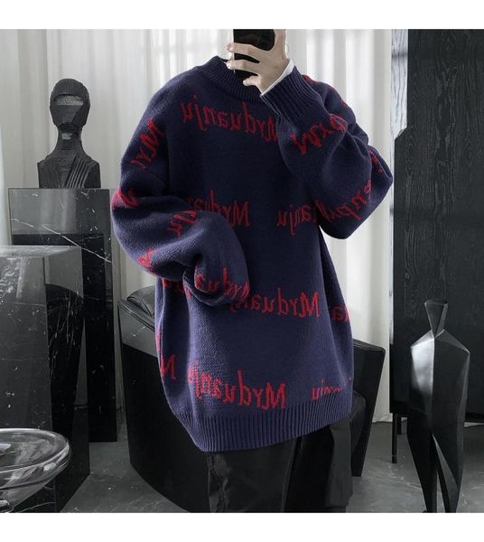 

harajuku knitted sweaters men hip hop print pullover sweater streetwear male female fashion winter 2020 knitwear clothing, White;black