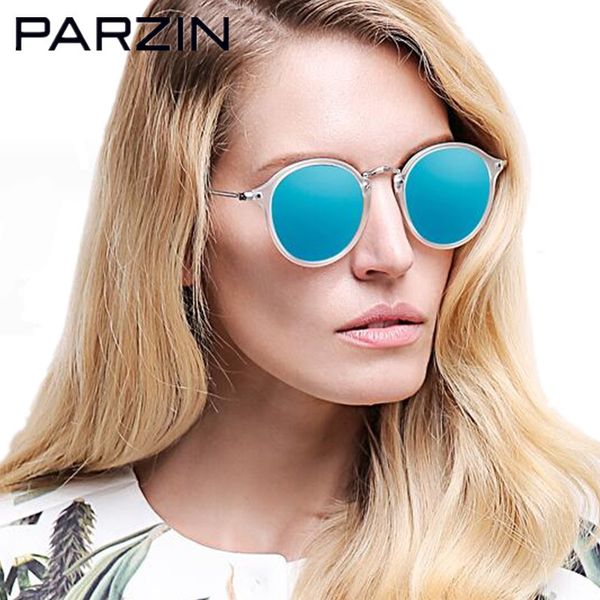 

parzin vintage tr90 polarized women retro lovers round sunglasses men driving glasses with case black 8077, White;black