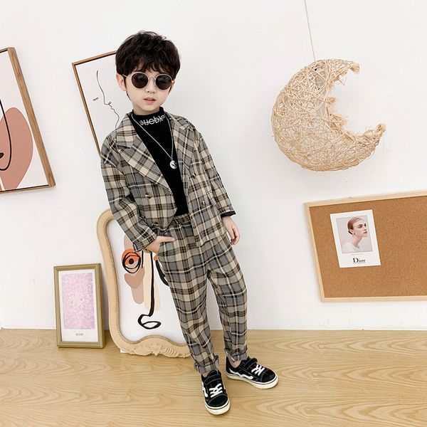 

boy's casual small suit set british spring and autumn plaid piece 2020 new style fashion on behalfx1019, White
