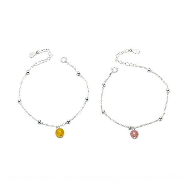 

japanese and korean simple little fresh 925 pure silver yellow agate strawberry bracelet braceletstrawberry braceletcrystal bean bracelet gi, Golden;silver