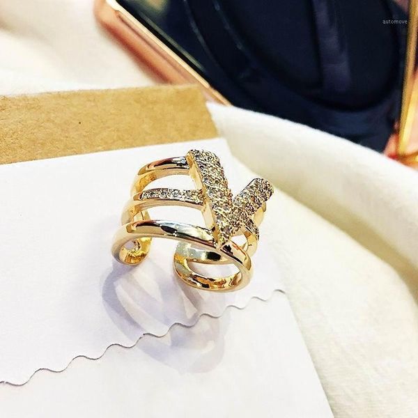 

2020 chic jewelry rings for women multi layers big v shaped open ring adjustable bijoux personality gift1, Golden;silver