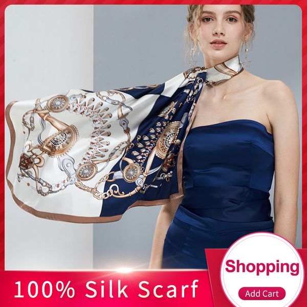 

100% silk square scarf 88*88cm women luxury hangzhou pure silk bandana wraps for ladies natural real square silk scarves 201026, Blue;gray