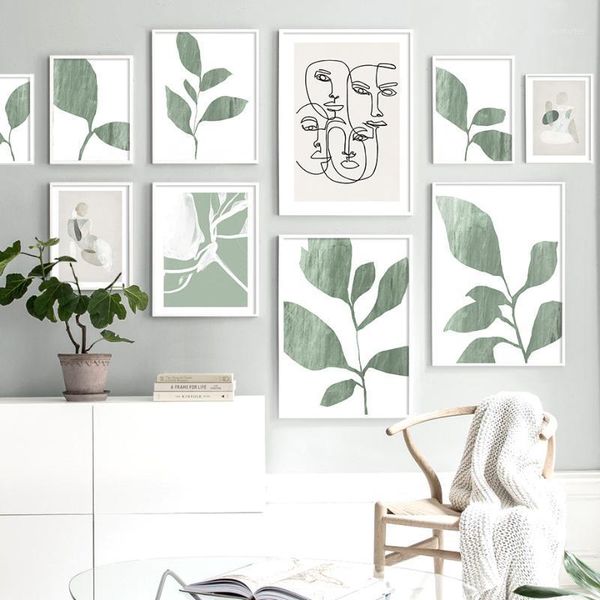 

paintings abstract leaves geometric figure lines nordic posters and prints wall art canvas painting pictures for living room decor1