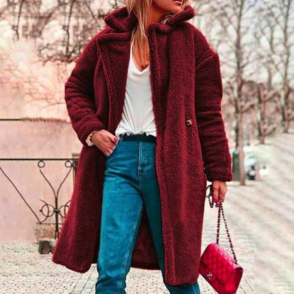 

2020 women winter warm fluffy coat overcoat cardigan jacket outwear loose sweater fleece soft material warm clothes s-l, Black
