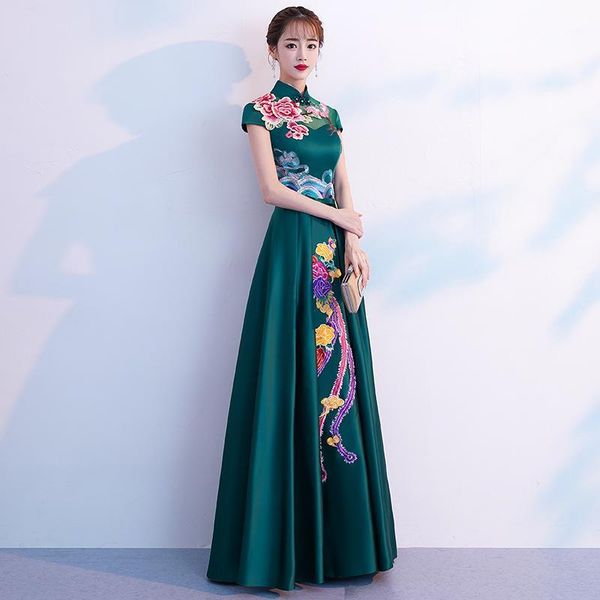 

green modern chinese dress qipao cheongsam dresses casual women satin traditional evening gown vestido oriental wedding1, Red