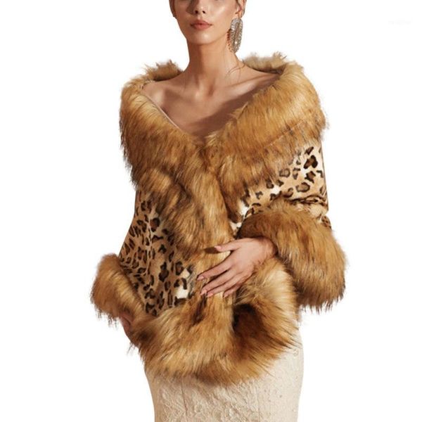 

leopard faux fur coat women autumn winter thicken gothic ladies coat long sleeve warm shawl jacket1, Black