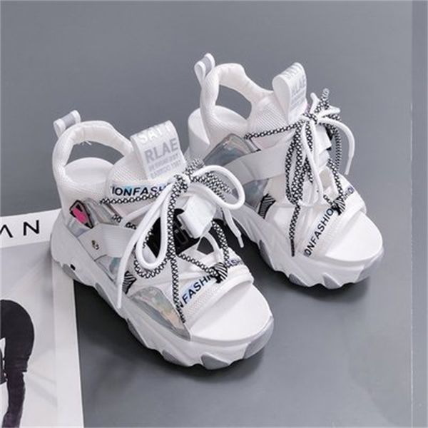 

2021 new bottom- muffin chunky super high school symphony raise student beach shoes summer mujer sandals whxp, Black