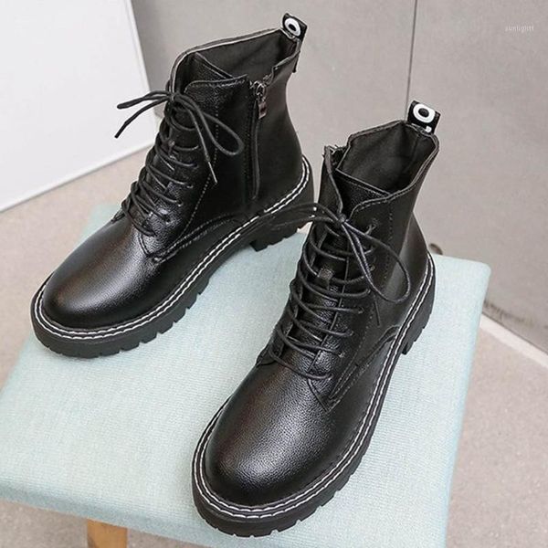 

boots women's leather motorcycle classic black boot ankle 2021 lady england style winter short low heel shoes1