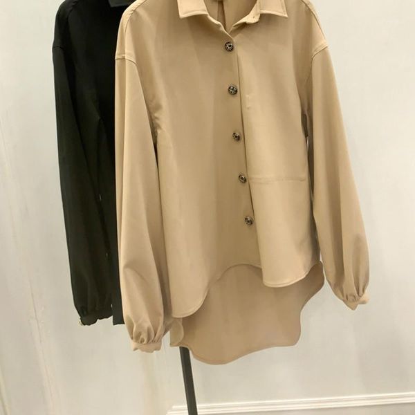 

women shirt 2020 early spring new metal button lantern long sleeve women shirt1, White