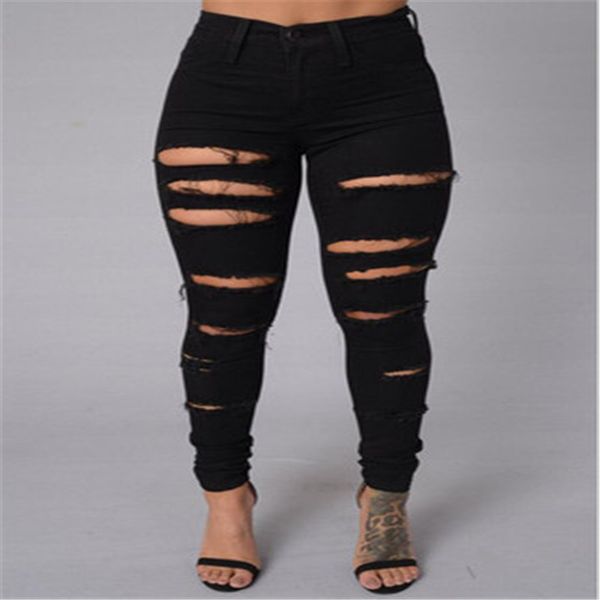 

new summer club style women jeans ripped holes girls pants stretch fabric slim vintage boyfriend jeans for female, Blue