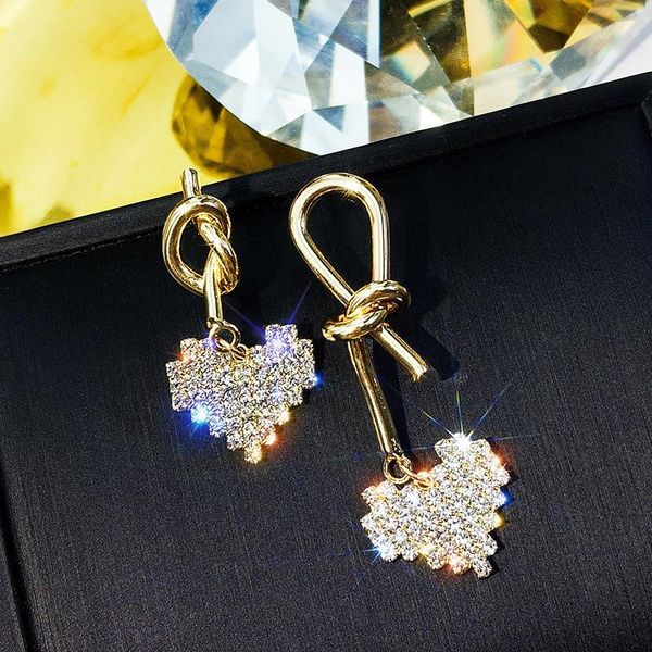 

stud 2021 asymmetric full earrings metal love lady style wild creative knotted s925 pin, Golden;silver