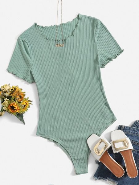 

plus lettuce trim rib-knit bodysuit k8mm#, Black