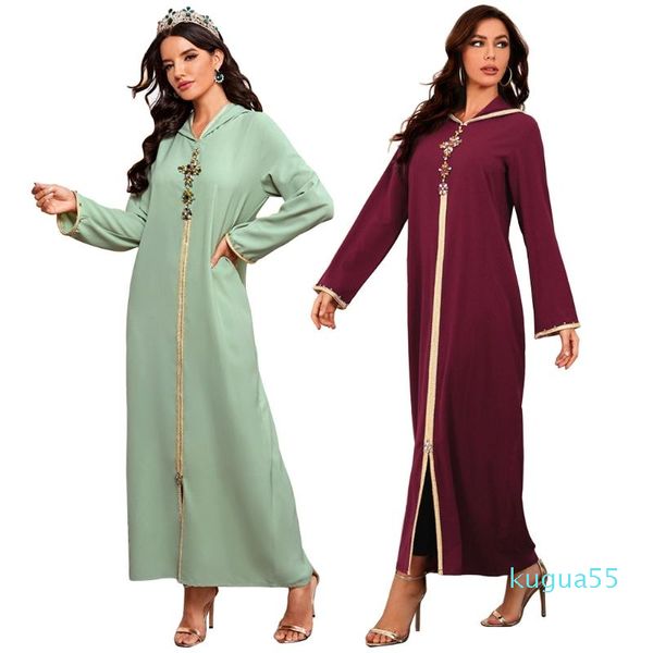 Roupas étnicas Mulheres artesanais falso cristal floral muçulmano abaya manga comprida com capuz maxi vestido dubai kaftan hijab roupão vestido islâmico gota