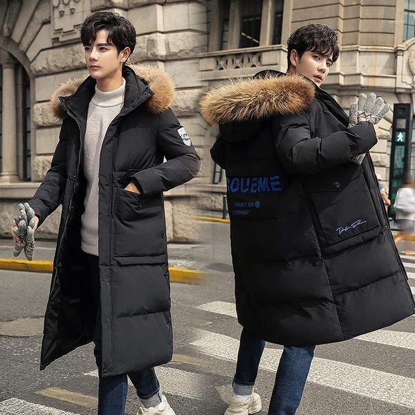 

winter jackets men fur warm thick cotton multi-pocket hooded parkas mens casual fashion fleece long warm coats windbreaker overc1, Black
