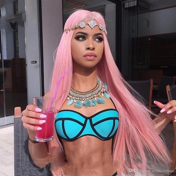 

pink ombre wig hair synthetic wigs for white women 26" long straight natural hair wig female hair, Black