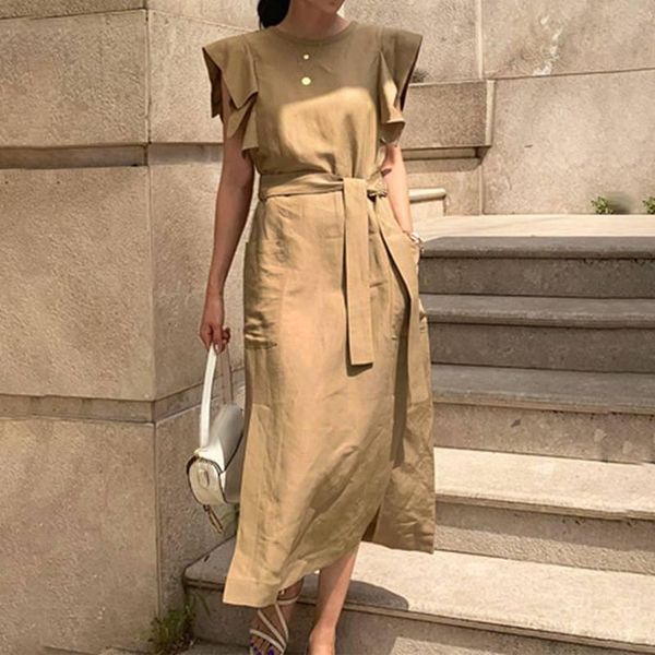 

casual dresses vonda summer sleeveless ruffle maxi long dress with belt 2021 women bohemian party vestidos plus size robe, Black;gray