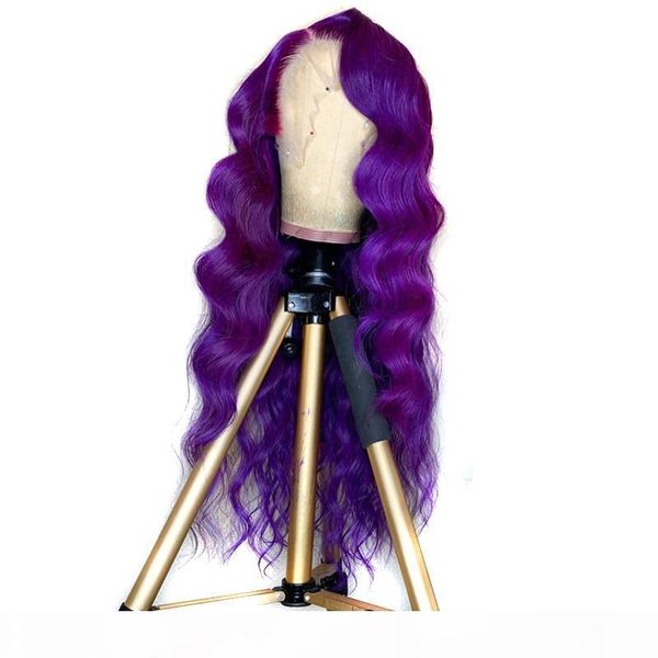 

lace front ombre wig human hair purple color pre plucked virgin brazilian long body wave purple full lace front wigs side part, Black;brown