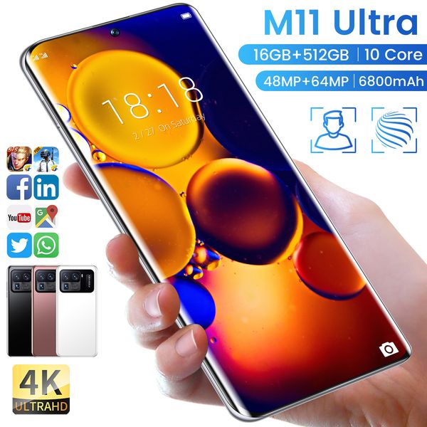 US EU 4G LTE M11Ultra 5G Smart Phone 7.3 inch Punch-hole Full Screen HD+ Android 12 Octa Core 256GB 512GB 1TB Fingerprint Face ID 5 Cameras GPS Smartphone