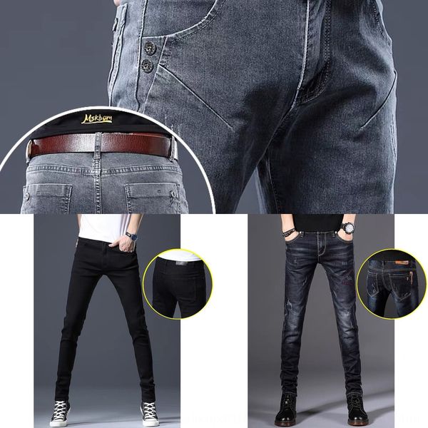 

spring grey jeans men's casual jeansjeans and jeansslim fit small leg long pants 2019 korean fashion straight tube autumn winter men&#0, Blue