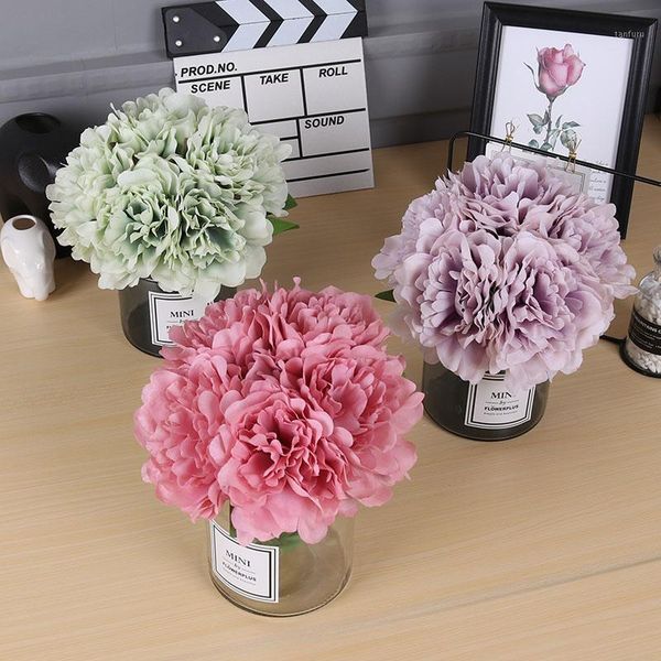 

5 heads artificial peony bouquet silk flowers fake leaves diy bridal bouquet artificial flowers for wedding home decoration1