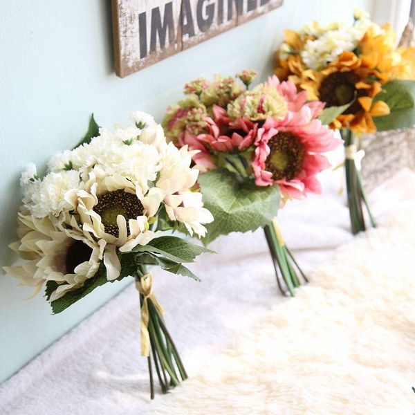

decorative flowers & wreaths 1 bouquet artificial dahlia silk fake fleurs bride wedding flower home decoration like sunflower gift1