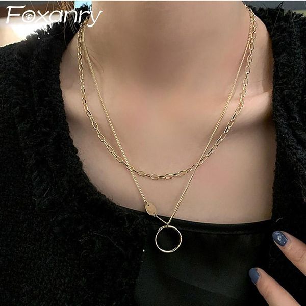 

chains foxanry 925 sterling silver sweater necklace fashion vintage france gold plated double-layered chain elegant party jewelry