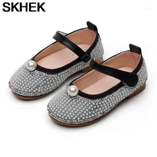 

skhek girl's nude shoes princess 2020 autumn children's soft bottom baby shoes little girl pearl kid's flats1, Black