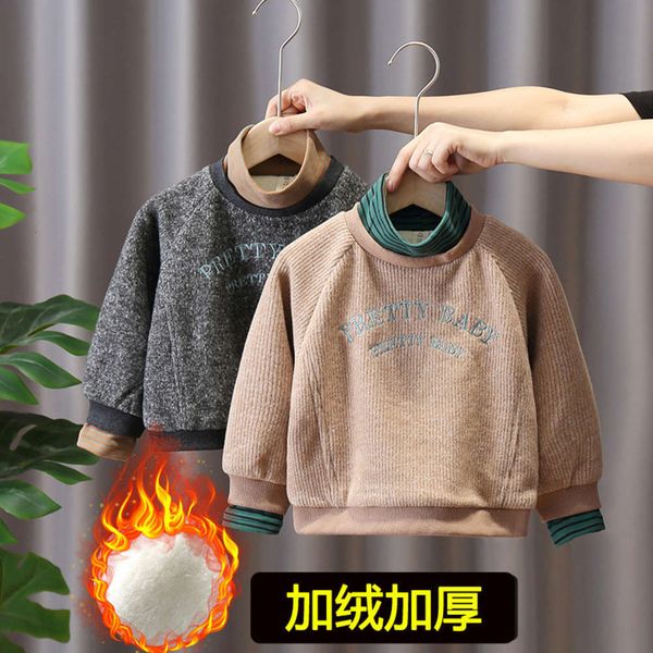 

sweater plush 2020 middle small new children's thickened base coat boys' autumn and winter warm et 6682, Black