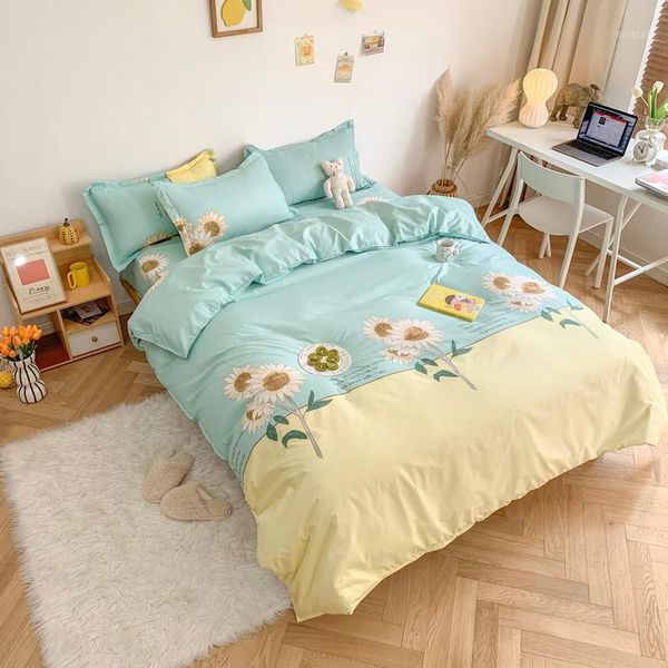 

beddingset light blue printed ins style king  twin size quilt cover pillowcase sheet bed cover1 bedding sets