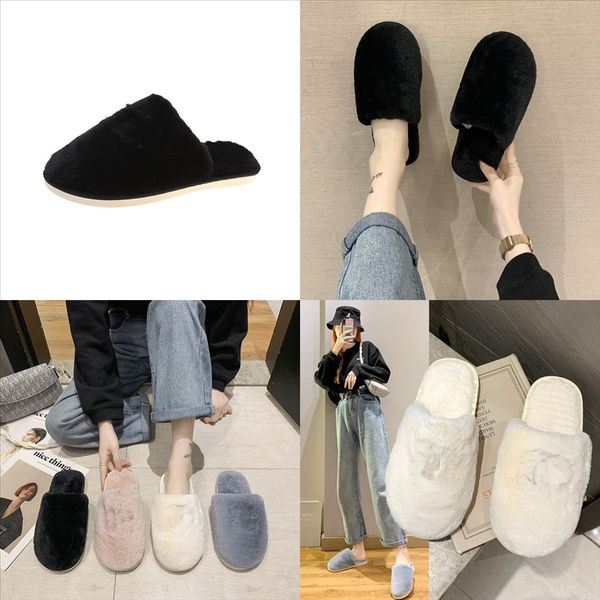 

21j57 ladies home couple slippers cat winter shoes plush warm slippers female slipper casual plush bow cotton-padded bedroom female, Black
