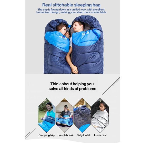 

all season splicable sleeping bag outdoor portable waterproof cotton heat retain sleeping bag, blue, 1.1kg