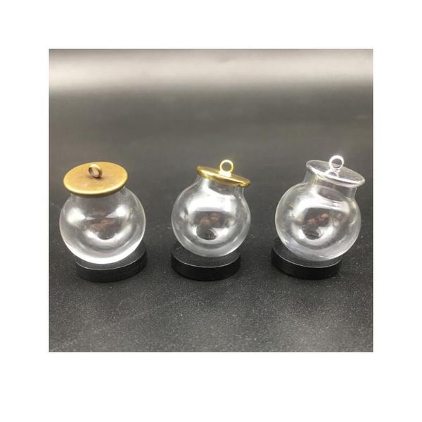 

100sets/lot round glass pendant memory locket globe charm metal cap opening empty bottle, gold crown base glass vial bbyzmn, Black