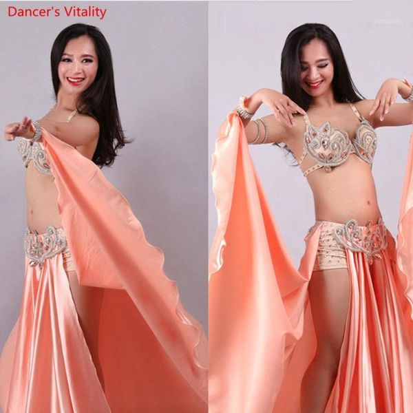 

2020 professional lady egyptian belly dance set 2 pieces. bra maxi dress - handmade performance dress pink rhine1, Black;red