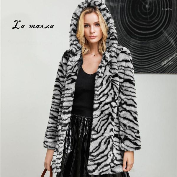 

plus size womens coats winter korean casual fashion faux fur coat long warm clothes 2020 print fur coat1, Black