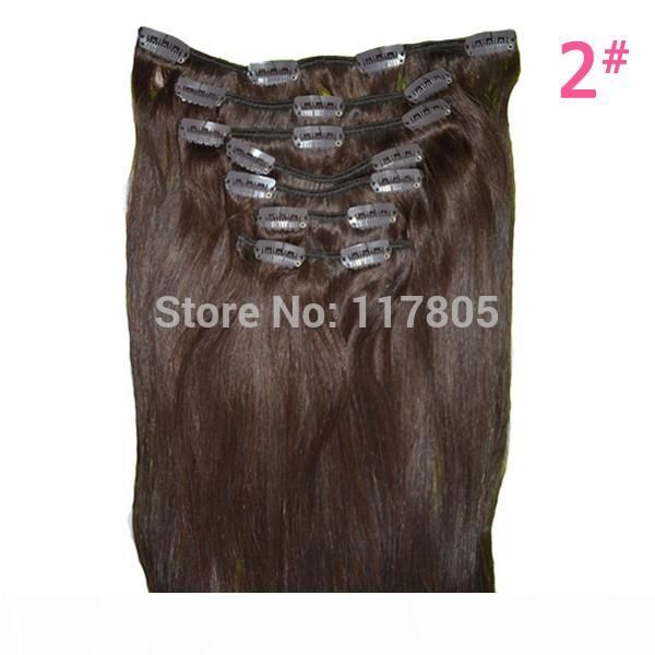 

natural human hair extension 115g 8 pieces set straight clip in hair extensions, 26" dark brown, blonde clip on, Black;brown