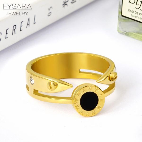 

фисара римские цифры круглые круги кольца для женщин стрелки винта любви кольца из нержавеющей стали ювелирные изделия свадебные наборы коль, Black