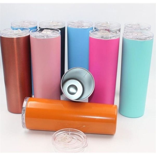 

20oz skinny tumblers with lids and straws stainless steel vacuum insulated water coffee cups straight style