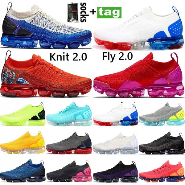 2022 Cuscino di alta qualità OG Knit Fly 2.0 Scarpe da corsa da uomo Designer Navy Blue Burst CNY Rosso Fucsia Light Moon Uomo Sport Donna Sneakers Scarpe da ginnastica Taglia 36-45