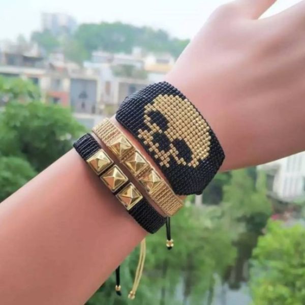 

yay92 ta fashion pop punk style bracelet nail jewelryskull woven willow jewelryjewelry bracelet miyuki head rice beads jewelry 9qxzg, Golden;silver