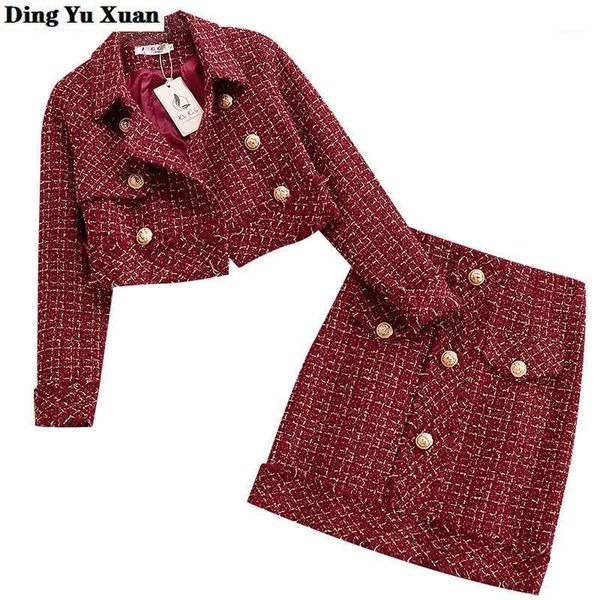 

luxury designer autumn winter tweed cropped jacket and skirt 2 piece set ladies women red skirts suits set with short jacket1, White
