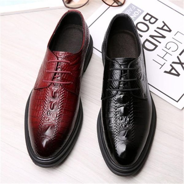 

spring/summer 2021 leather new business casual shoes handsome male crocodile grain increased trend joker british men's shoes1, Black