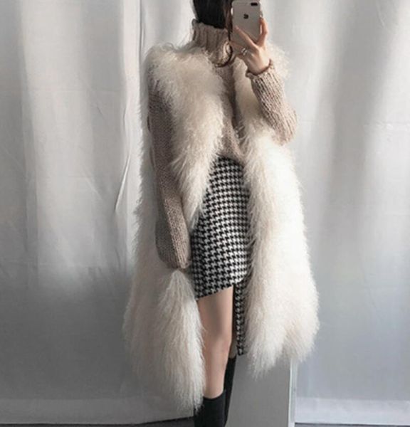 

women clothing korean coat long vest wool faux fur slim warm vest new wild plus fur ladies party overcoat, Black